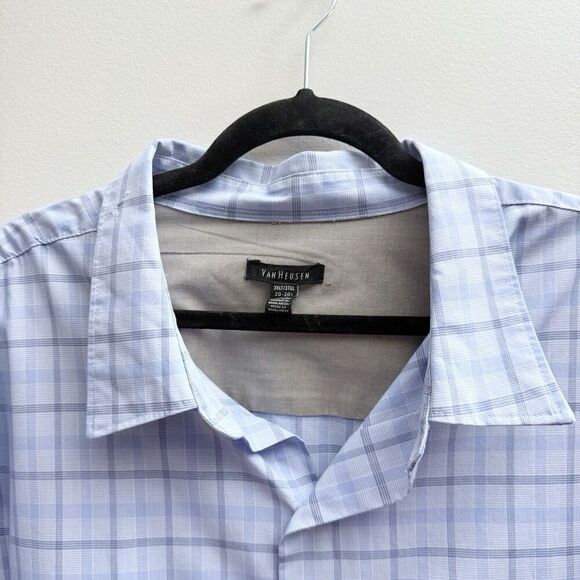 Van Heusen Shirt Mens 3XLT XXXLT Light Blue Plaid Short Sleeve Button Down - Picture 3 of 6
